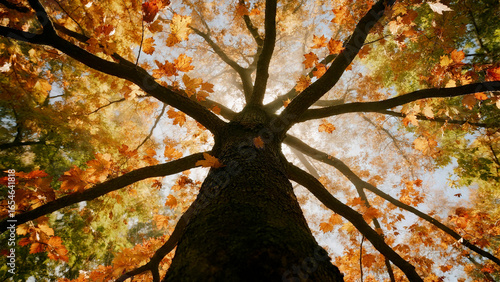 The leaves turning red on trees in autumn