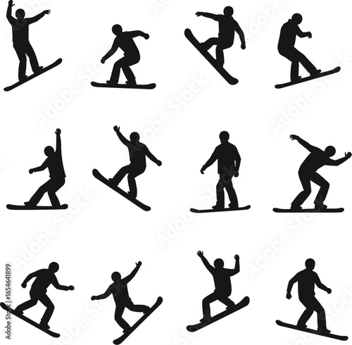Snowboarder silhouettes action sports winter extreme