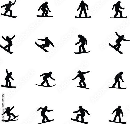 Snowboarder silhouettes winter sports action extreme