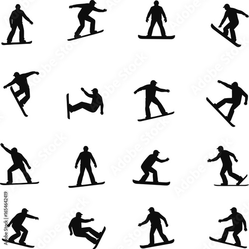 Snowboarder silhouettes action sports winter extreme