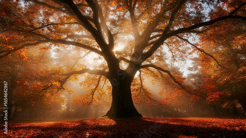 The leaves turning red on trees in autumn