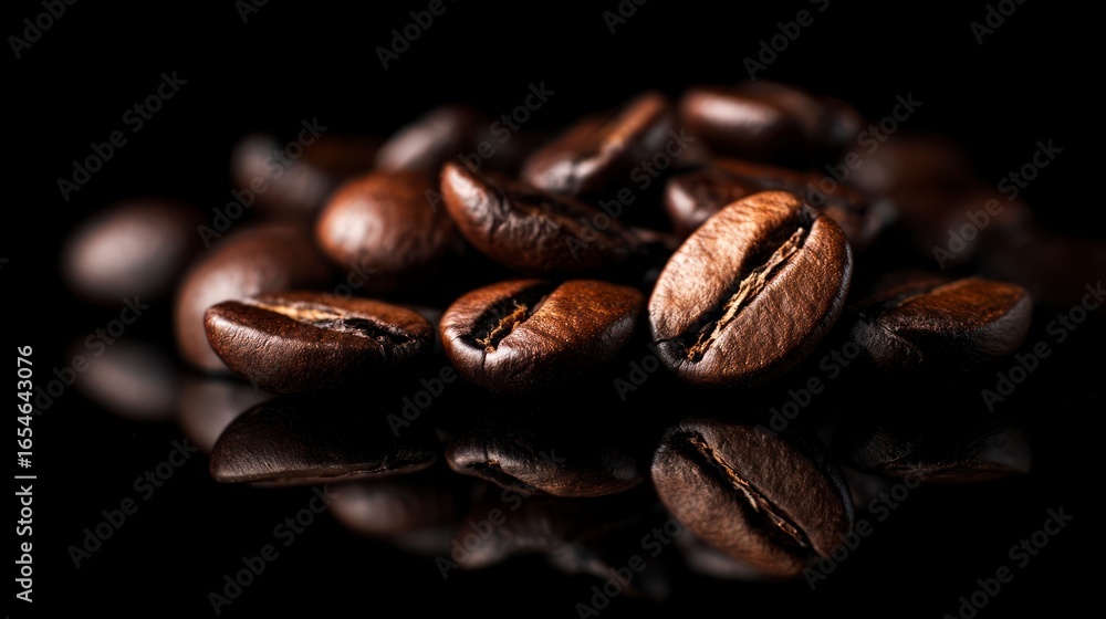 Fototapeta premium Closeup coffee beans dark background