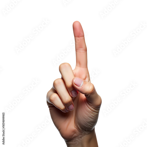 A hand pointing upward with the index finger extended alone isolated on transparent background