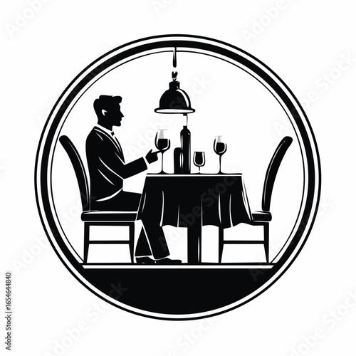 Man Waiting for His Partner at a Restaurant for Dinner Silhouette Vector Logo