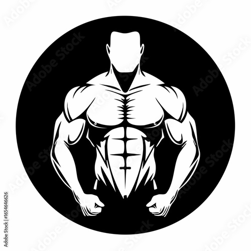 White silhouette of a muscular man against a black background on white background.