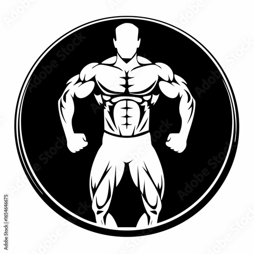 White silhouette of a muscular man against a black background on white background.