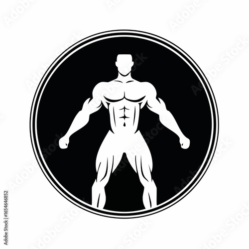 White silhouette of a muscular man against a black background on white background.