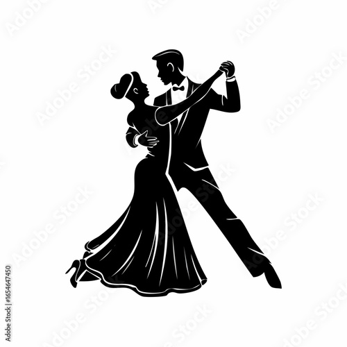 Couple dancing ballroom dance Silhouette vector illustration on white background.
