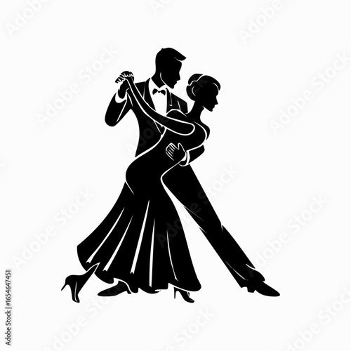 Couple dancing ballroom dance Silhouette vector illustration on white background.