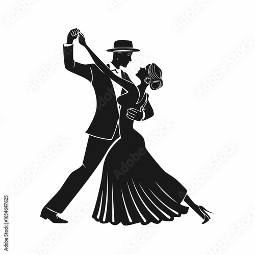 Couple dancing ballroom dance Silhouette vector illustration on white background.
