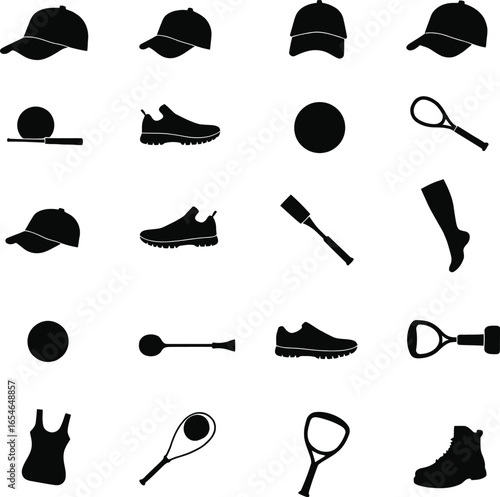 Sports equipment silhouettes collection athletic gear icons