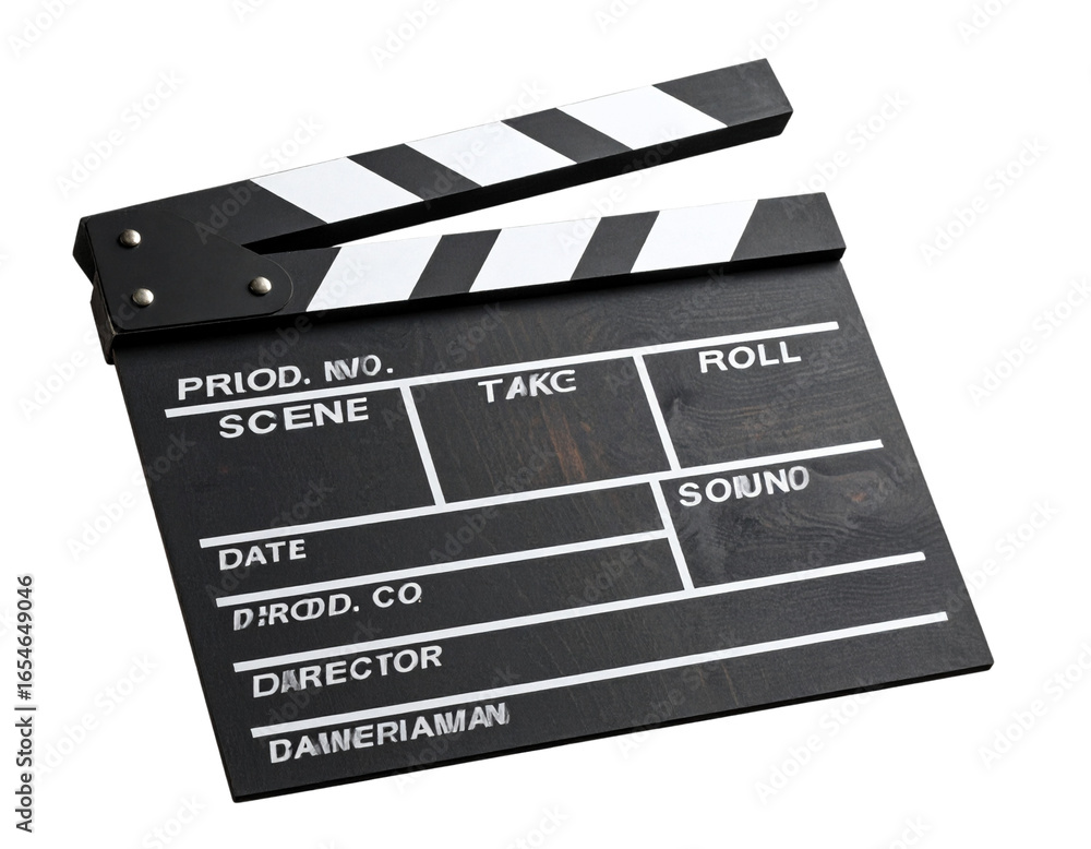 Fototapeta premium Classic Movie Clapper Board, Front View, Transparent PNG