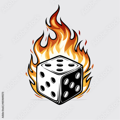 Dice Fire Vector. Illustration Game Dices Fire Flames image Vector