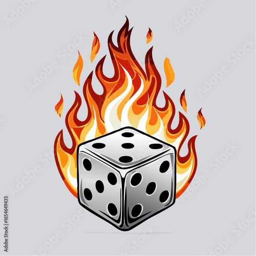 Dice Fire Vector. Illustration Game Dices Fire Flames image Vector