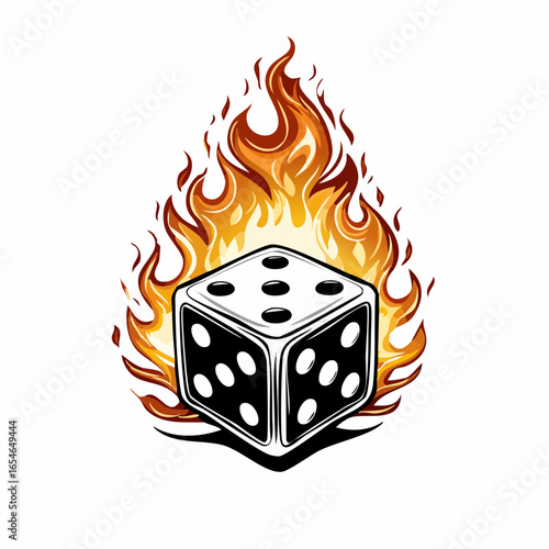Dice Fire Vector. Illustration Game Dices Fire Flames image Vector