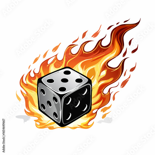 Dice Fire Vector. Illustration Game Dices Fire Flames image Vector