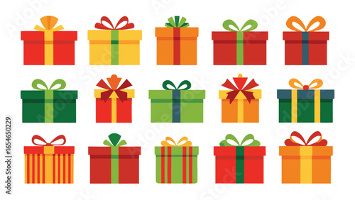 Colorful Christmas Gift Boxes Collection with Ribbons and Bows in Vector Format