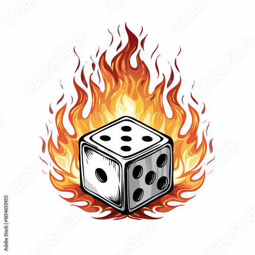 Dice Fire Vector. Illustration Game Dices Fire Flames image Vector