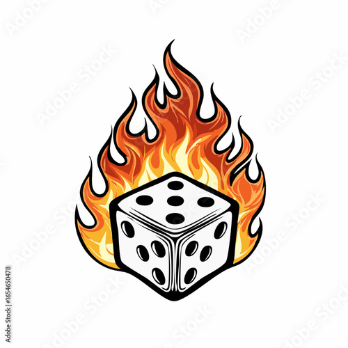 Dice Fire Vector. Illustration Game Dices Fire Flames image Vector