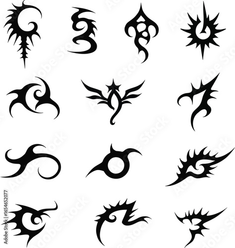 Twelve tribal tattoo designs silhouettes ink art