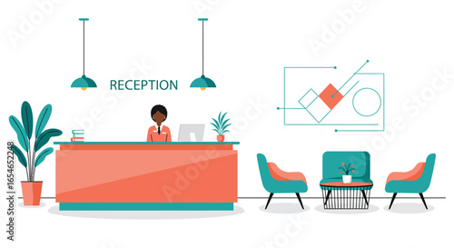 Stylish hotel lobby or office reception area with modern furniture