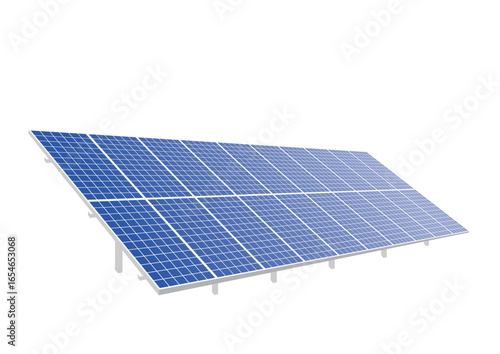 A large array of solar panels mounted on a support structure, angled to capture sunlight.