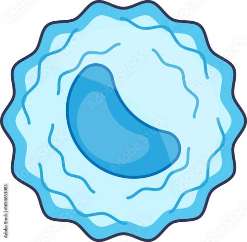 A stylized illustration of a circulating monocyte, a type of white blood cell. It features a large, kidney-bean-shaped nucleus and a wavy cell membrane, representing its role in the immune system.