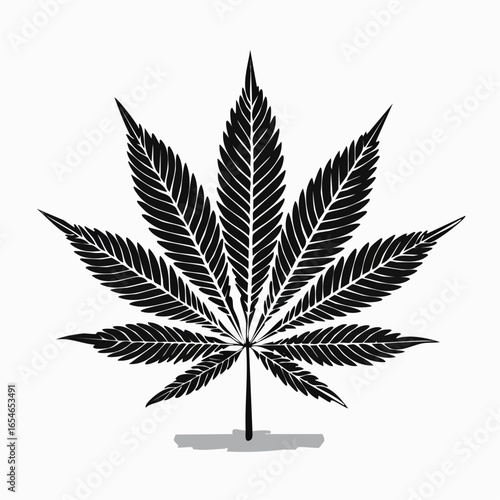 Cannabis Leaf Isolated White Background Marijuana Silhouette Vector Illustration
