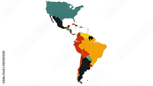 Colorful map of the Americas showing North, Central, and South America with different colored countries.