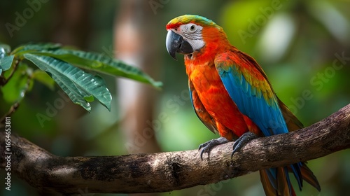 Wallpaper Mural Colorful parrot on a tree branch in a tropical forest, vibrant and sunlit. Concept : Wildlife photography, tropical nature, exotic birds, vibrant colors, natural habitat, tropical ecosystem. Torontodigital.ca