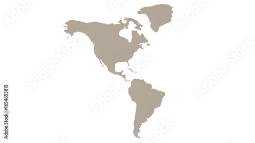 Simplified map showcasing North and South America's continents.