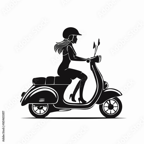 Scooter Girl silhouette vector image isolated on white background.