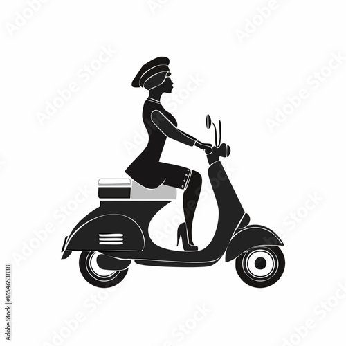 Scooter Girl silhouette vector image isolated on white background.