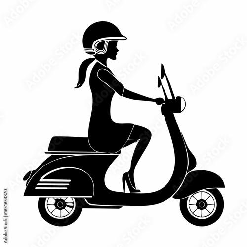 Scooter Girl silhouette vector image isolated on white background.