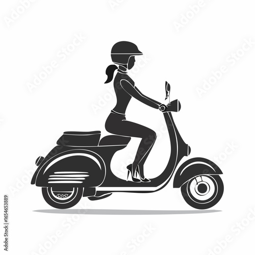 Scooter Girl silhouette vector image isolated on white background.