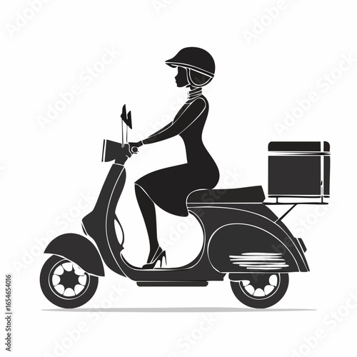 Scooter Girl silhouette vector image isolated on white background.