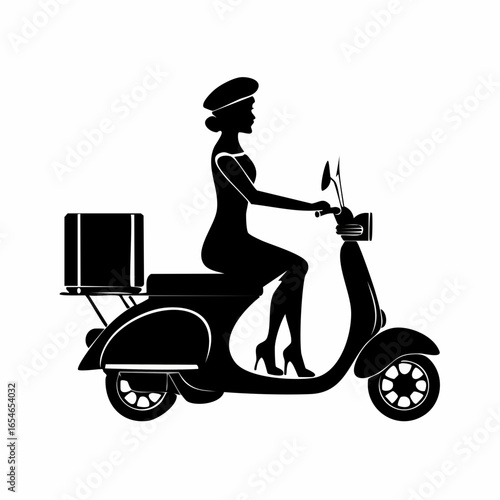 Scooter Girl silhouette vector image isolated on white background.