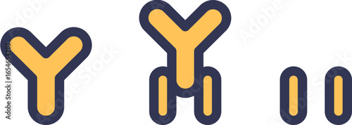Stylized icon of an IgE antibody molecule. Shows the Y-shaped immunoglobulin structure, its binding to a receptor, and interaction with allergens, representing an allergic immune response.