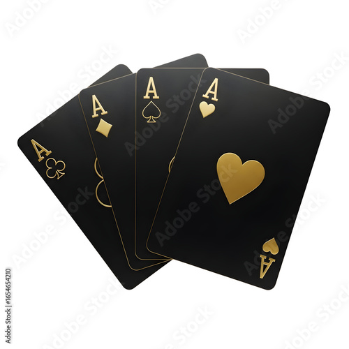 Four aces playing cards in black and gold for casino games and poker night fun