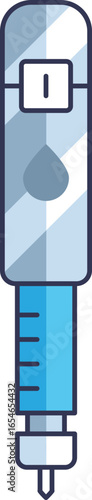 A stylized icon of an insulin pen injector with a digital dose display and needle. This medical device symbolizes diabetes management, self-administration of medication, and blood sugar control.