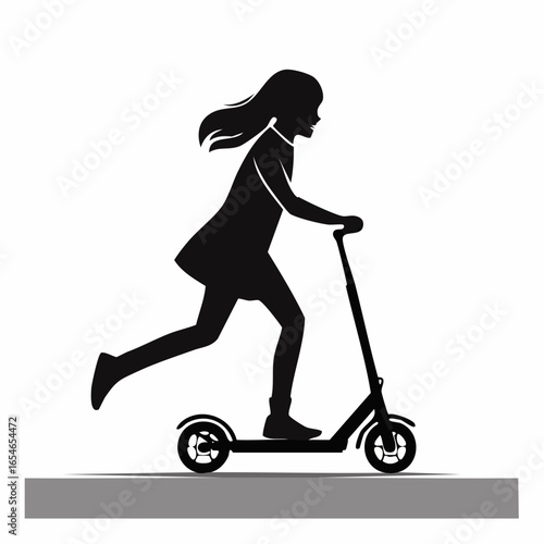 Girl Riding Scooter Silhouette Vectors and Vector Art on white background.