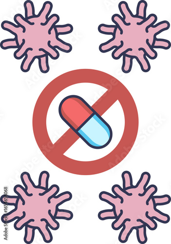 Conceptual illustration of antiplatelet drug resistance. Activated platelets surround a crossed-out pill, symbolizing the medication's failure to prevent aggregation and blood clots.