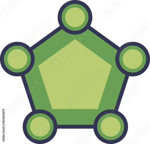 A stylized green icon of a Vitamin K molecule. The graphic features a central pentagon with five connected circles, representing a chemical structure for health and nutrition concepts.