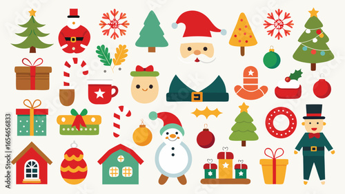 Festive Christmas Icons and Holiday Elements in a Flat Design Style