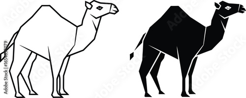 Two camels one in outline and one in solid black silhouette
