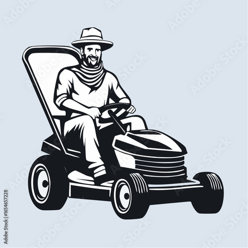 Man On Lawnmower image Vector and Vector Art isolated on white background.