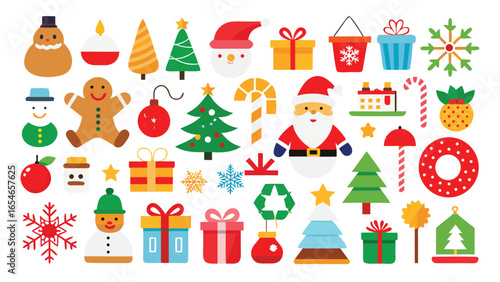 Collection of Christmas and Winter Holiday Icons in Flat Design Style