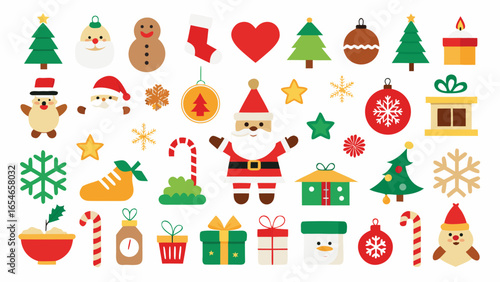 Festive Christmas Icons and Holiday Elements in a Colorful Flat Design