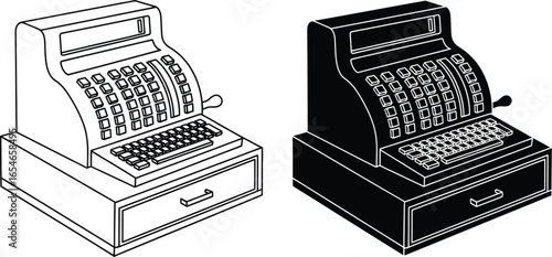 Illustration of two cash registers one white and one black