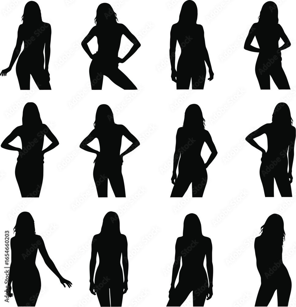 Obraz premium Twelve female silhouettes posing in various styles
